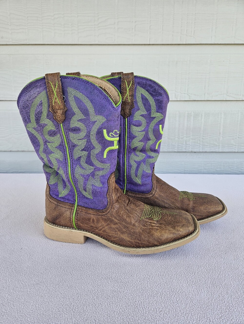 Twisted X Cowkid's Hooey Western Boot Youth SZ 4 Brown Purple Western Rodeo